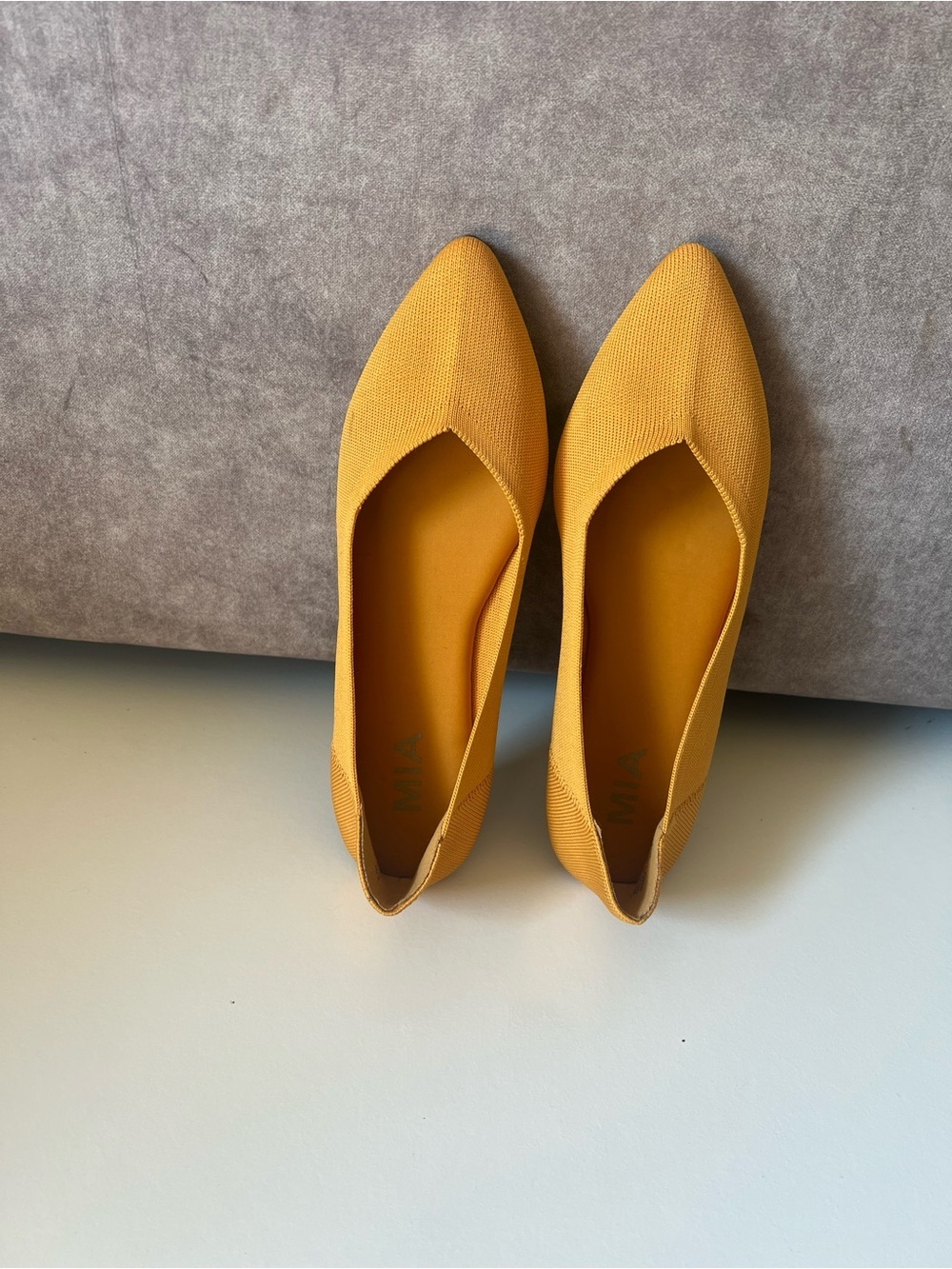 MIA Pointed Knit Flats in Mustard Yellow